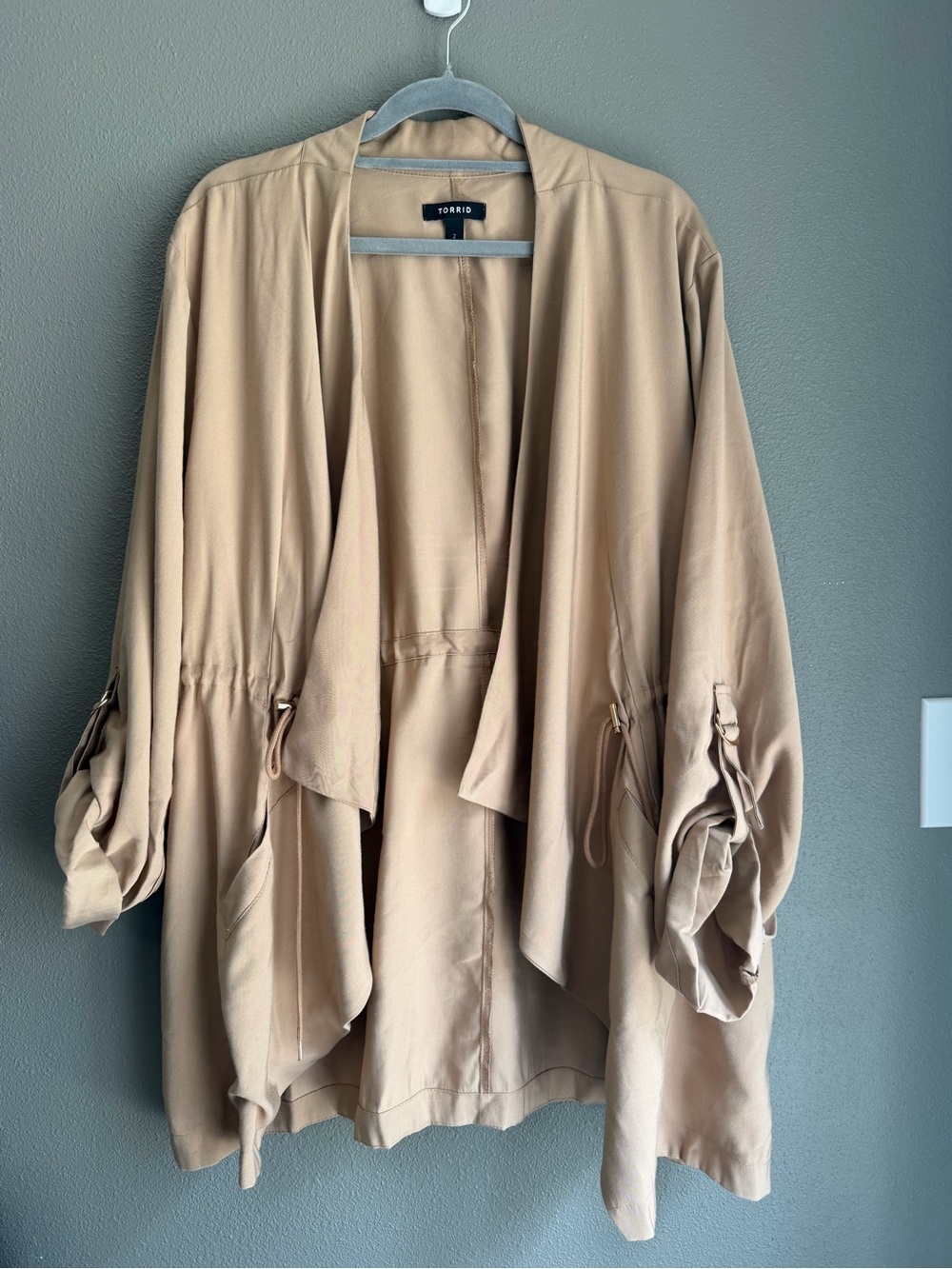torrid Tan Waterfall Front Draped Trench Jacket